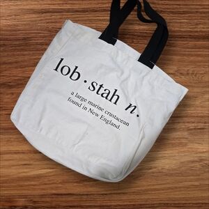 Lobstah New England Off White Tote Bag with Black Handles